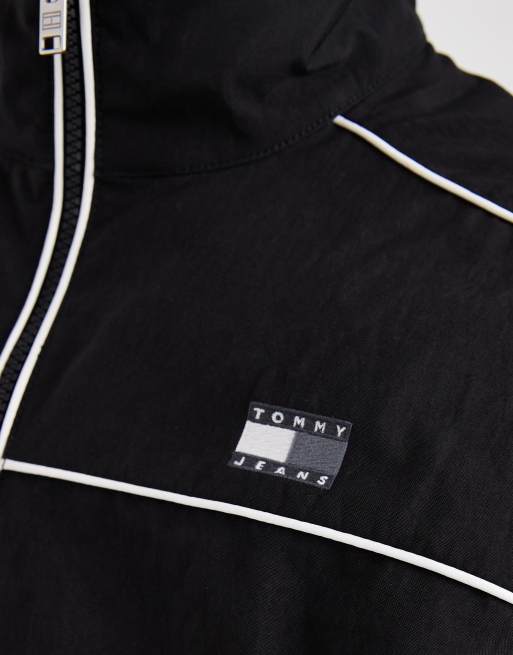 Tommy Jeans piping detail chest flag logo track jacket in black, 5 of 5