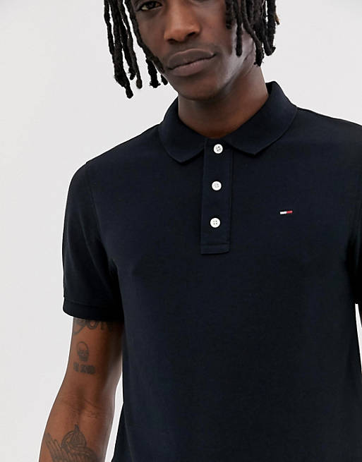 Tommy Jeans pique polo shirt in black