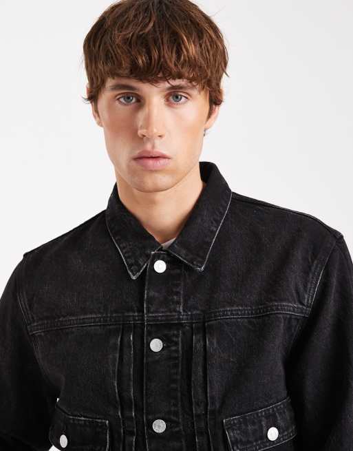 Tommy Jeans pleated denim jacket in black | ASOS