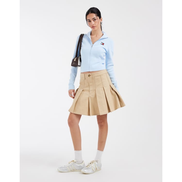 Tommy Jeans pleated mini skirt in beige | ASOS