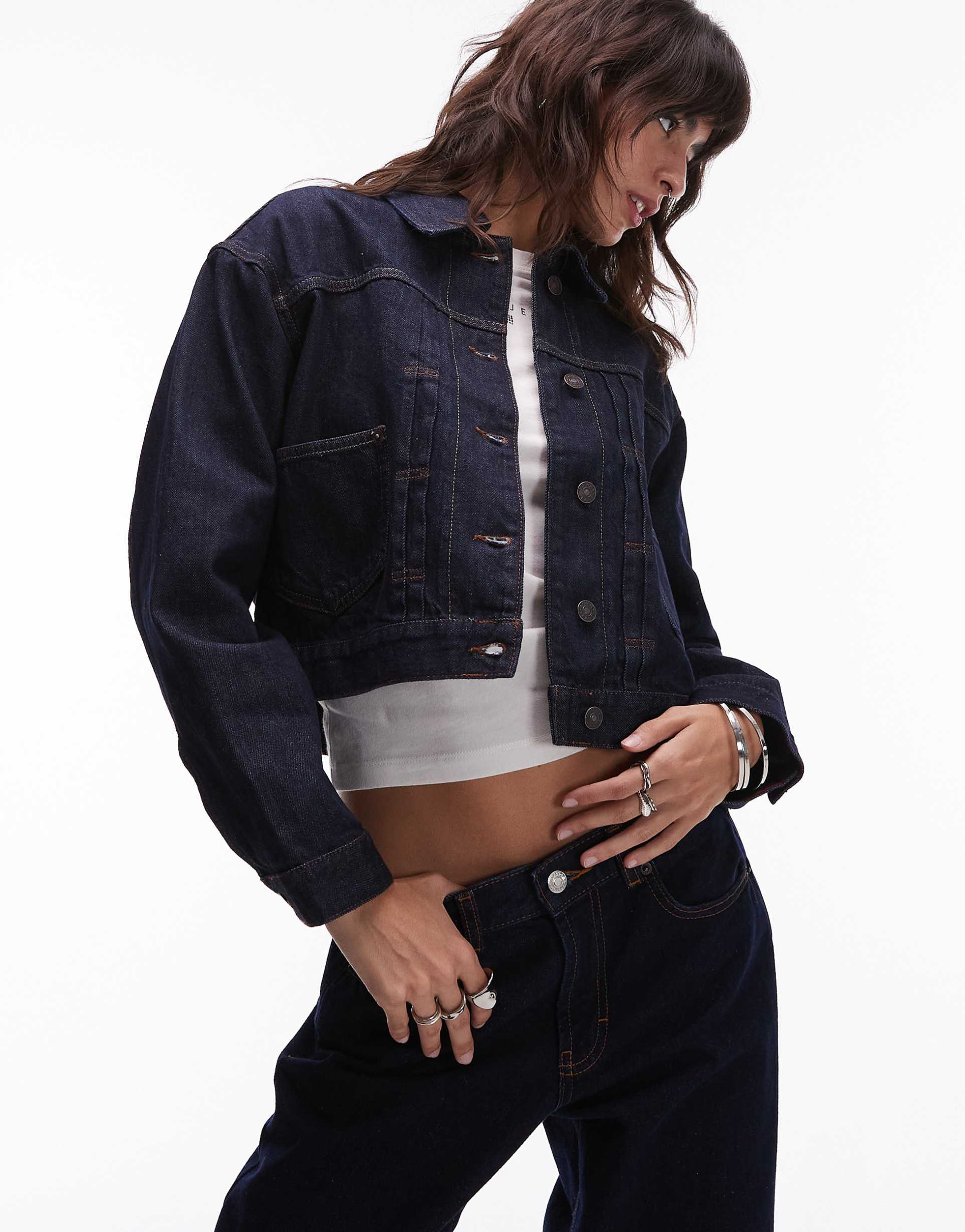 tommy jeans pleated selvage denim jacket in indigo wash