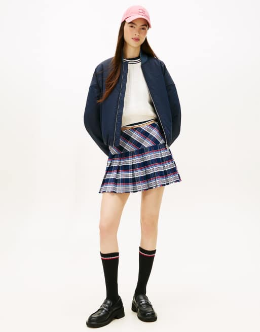 Tommy Jeans – Plissierter Minirock mit mehrfarbigem Schottenkaro