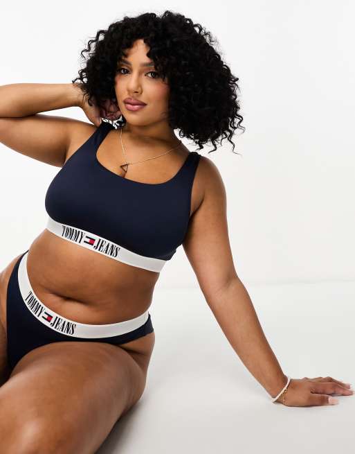 Tommy Jeans Plus – Archive – Bustier-Bikinioberteil in Marineblau