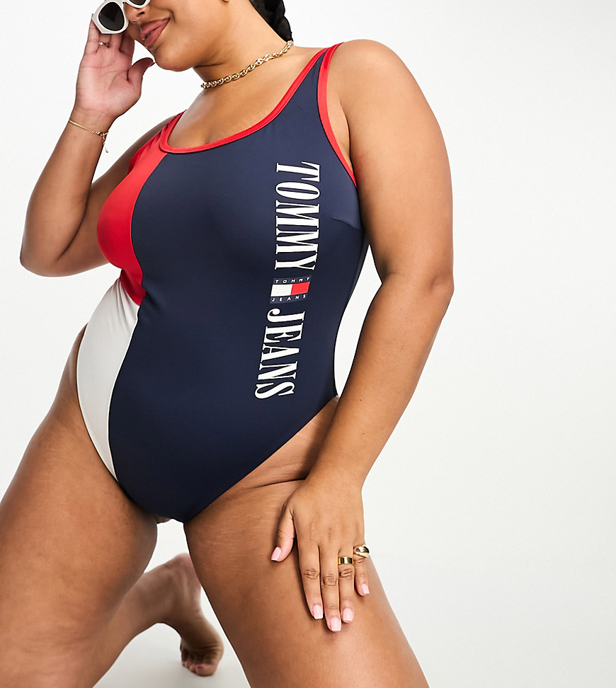 Tommy Jeans plus archive runway swimsuit in navy and red-Multi