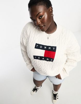Tommy Jeans Plus boxy flag sweater in white