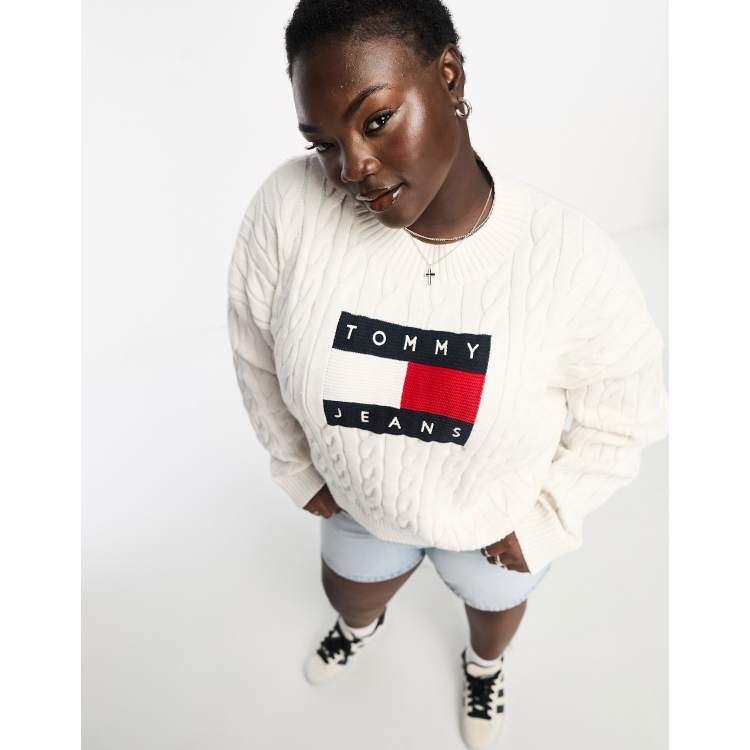 Tommy Jeans Plus boxy flag sweater in white