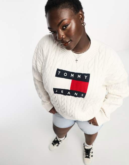 Tommy Jeans Plus boxy flag sweater in white | VolcanmtShops