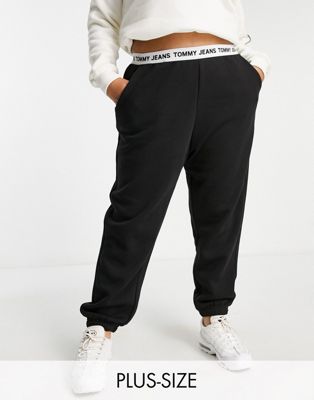 Tommy Jeans Plus co-ord logo waistband cuffed sweatpant in black