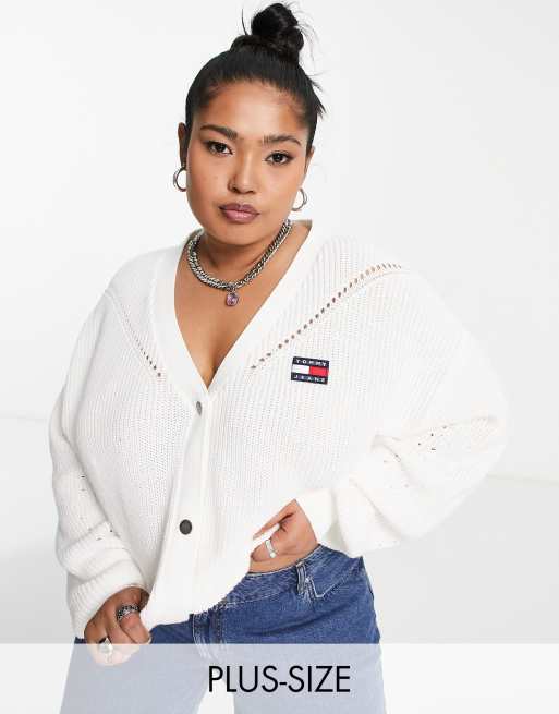 Tommy Jeans Plus cotton flag logo cardigan in cream - CREAM