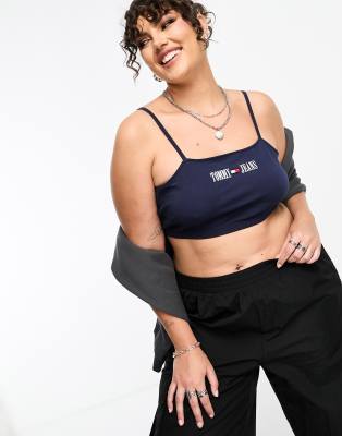 Tommy Jeans Plus crop archive logo strappy top in navy