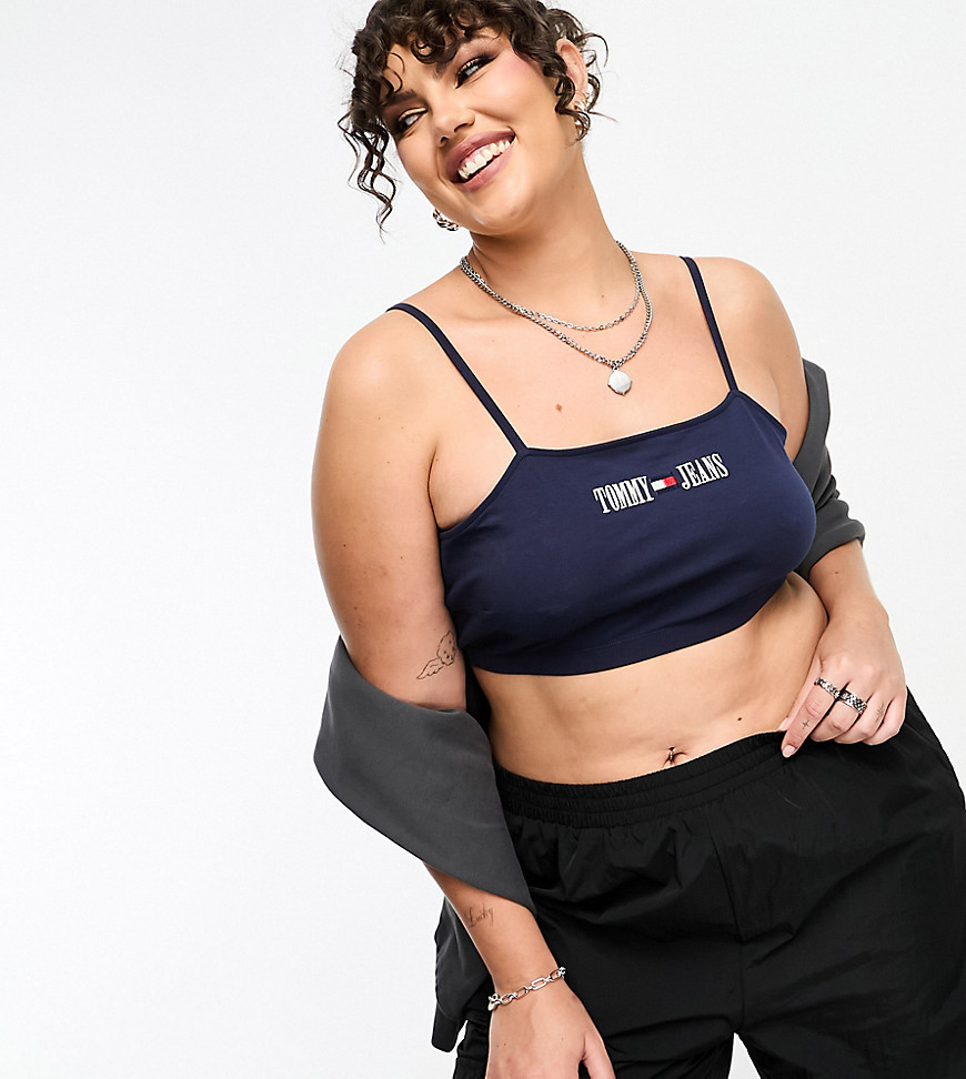 Tommy Jeans Plus crop archive logo strappy top in navy