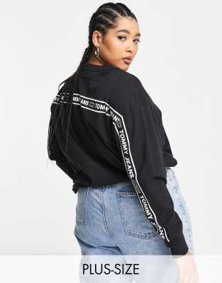 Tommy Jeans Plus - Crop top manches longues décontracté en coton - BLACK | ASOS