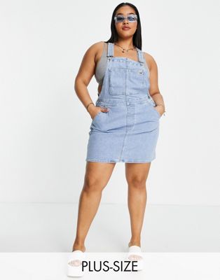 Tommy Jeans Plus denim dungaree dress in mid wash