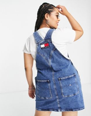 Tommy Jeans Plus dungaree dress in mid wash