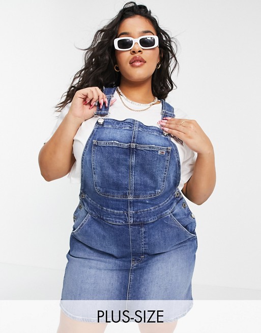 Tommy Jeans Plus dungaree dress in washed indigo
