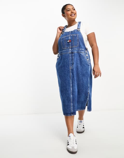 Denim dungaree midi dress best sale