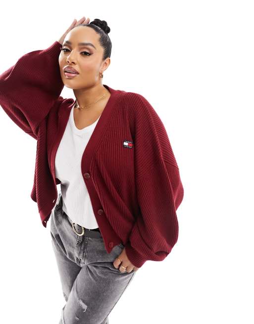 Tommy Jeans Plus essential badge cardigan in red