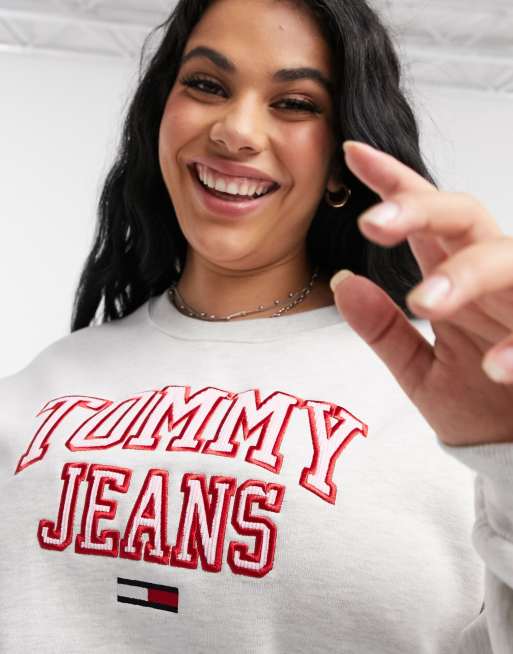 Tommy Jeans Plus front logo crew neck sweat in grey