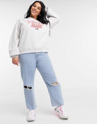 tommy jeans front logo crew neck sweat in grey