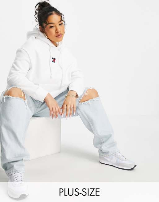 Tommy Jeans Plus - Hoodie metklein vlaglogo in wit