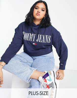 Tommy Jeans Plus logo cropped hoodie in navy