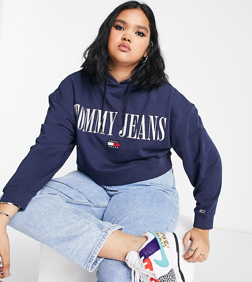 Tommy Jeans Plus logo cropped hoodie in navy