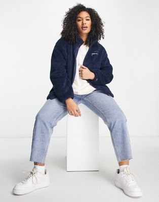 Tommy Jeans Plus logo fleece zip up jacket in navy