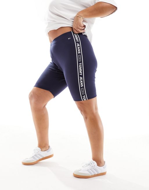 Tommy Jeans Plus – Marinblå leggingsshorts med tejpade detaljer