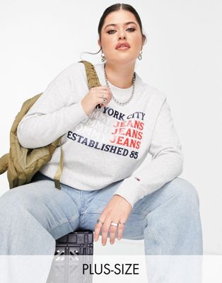 Tommy Jeans Plus NYC logo sweatshirt in grey - ASOS Price Checker