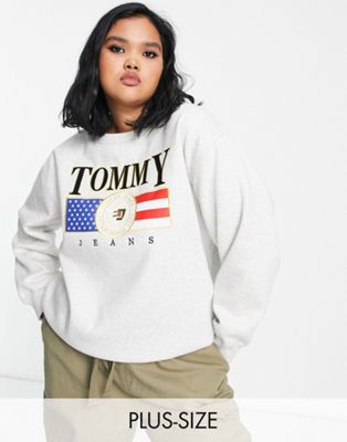 Tommy Jeans Plus oversized flag logo sweatshirt in grey