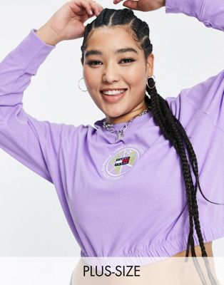 Tommy Jeans Plus cotton logo long sleeve top in lilac - LILAC