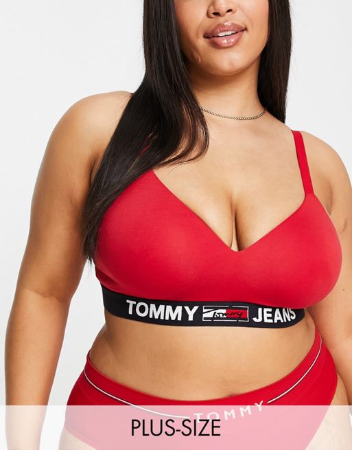 Tommy Jeans Plus Size logo unlined bralette in red