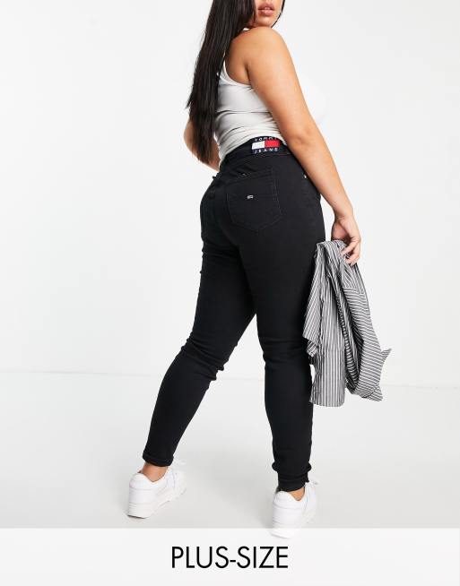 Tommy Jeans Plus – Sehr enge Jeans mit hohem Bund in Schwarz