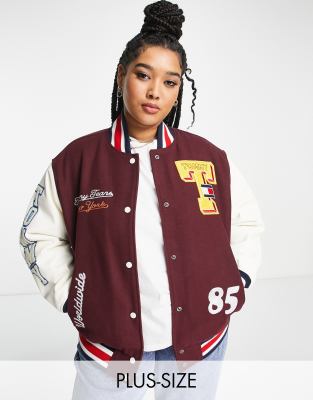 Tommy Jeans Plus varsity jacket with badging in burgandy - ASOS Price Checker