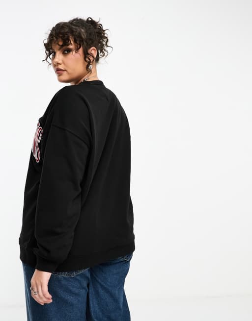 Tommy Jeans Plus varsity logo crew neck sweater in black