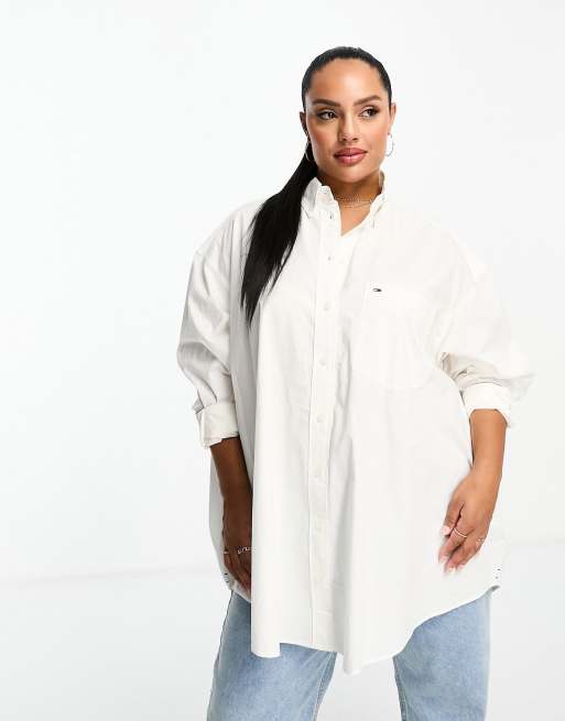 Tommy Jeans Plus – Vit poplinskjorta i extra oversize