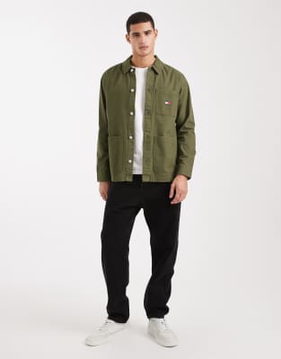 Tommy Jeans Pocket Logo Overshirt In Green