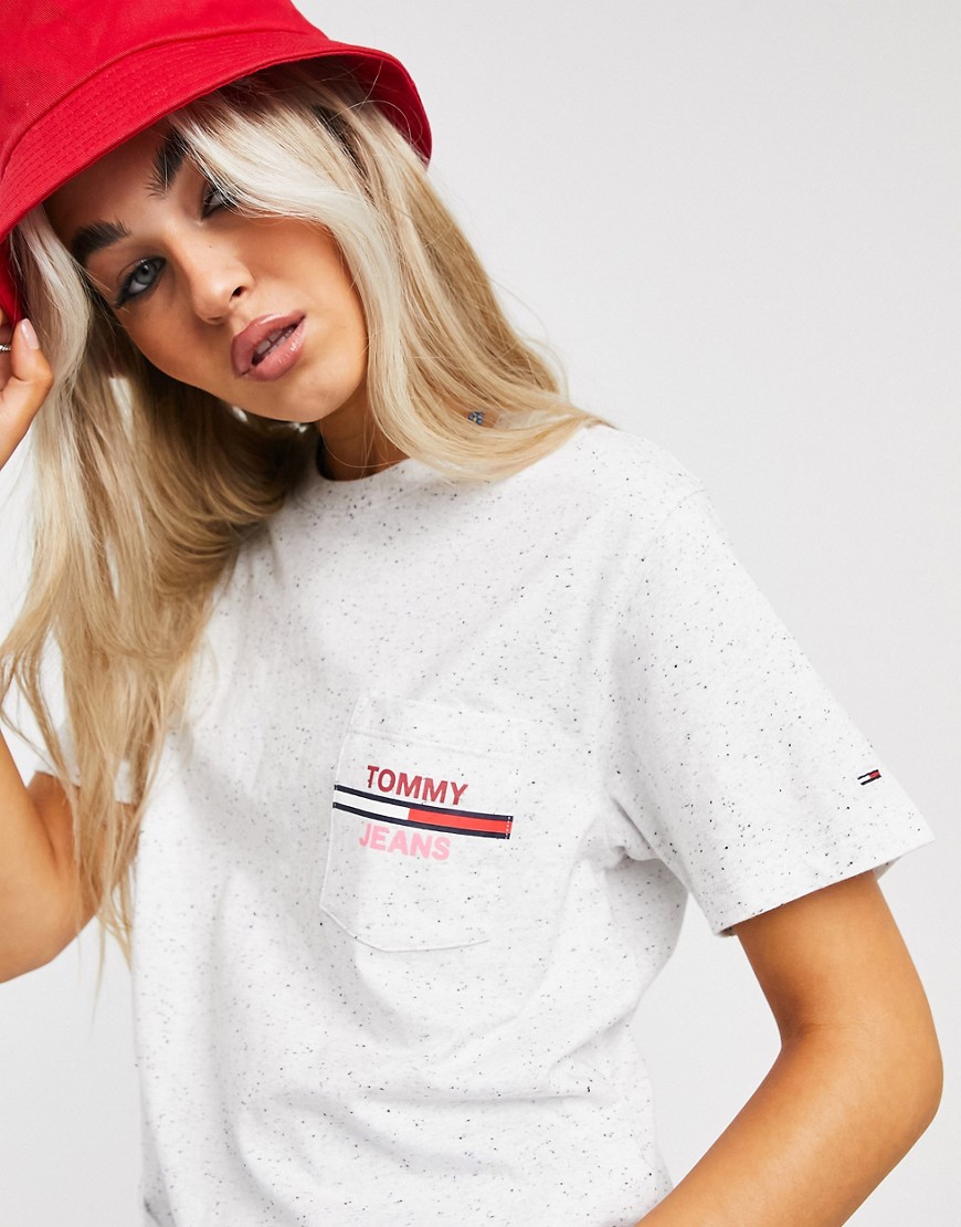 Tommy Jeans pocket t shirt with flag graphic in grey