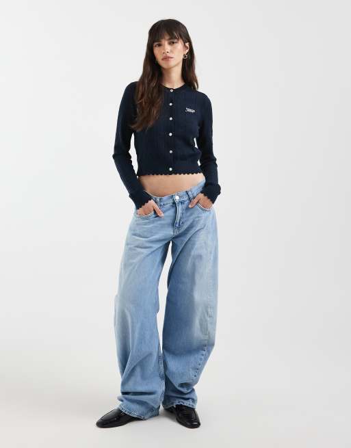 Tommy Jeans pointelle cardigan in navy, 2 of 4