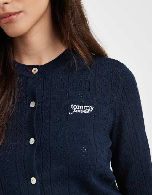 Tommy Jeans pointelle cardigan in navy, 4 of 4