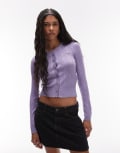 [Tommy Jeans] Tommy Jeans pointelle crew neck cardigan in lilac-Purple 2XS Ophelia Purple