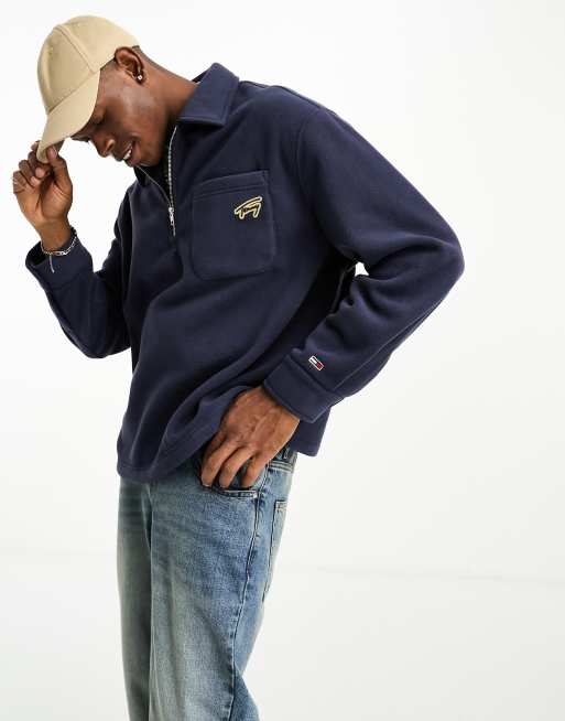 Tommy Jeans Polaire d contract e col zipp et logo signature Bleu marine