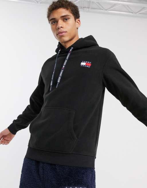 Tommy Jeans polar fleece badge hoodie in black