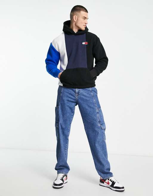 Tommy Jeans polar fleece colourblock hoodie in black | ASOS