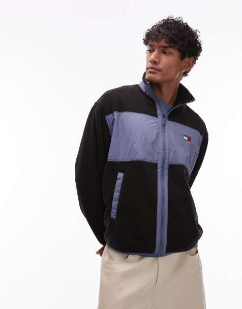 Tommy Jeans - Polar fleece met panelen in blauw en zwart - view 1