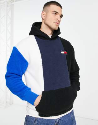 Tommy Jeans polar fleece colourblock hoodie in black - ASOS Price Checker