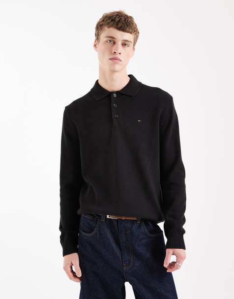Tommy Jeans - Polo a maniche lunghe nera con logo sul petto - view 1