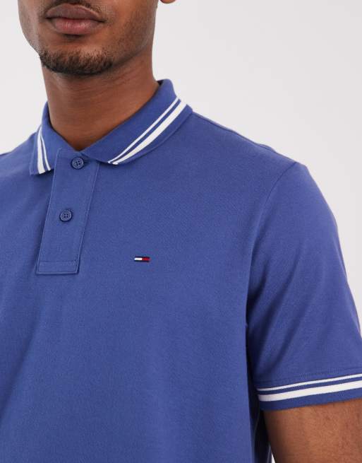 Tommy Jeans - Polo blu con righe a contrasto sul colletto, 4 di 5