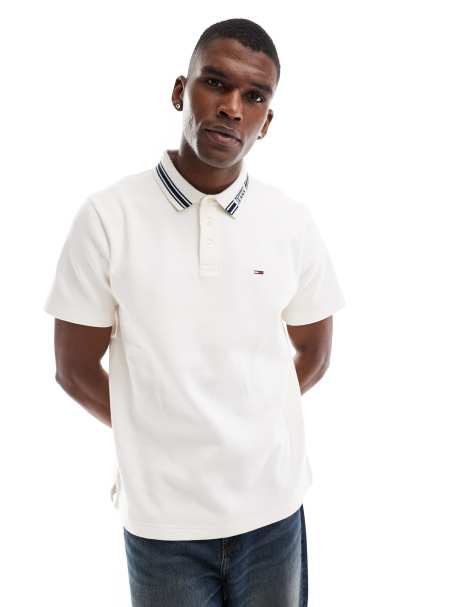 Tommy Jeans - Polo color bianco sporco con colletto a contrasto - view 1