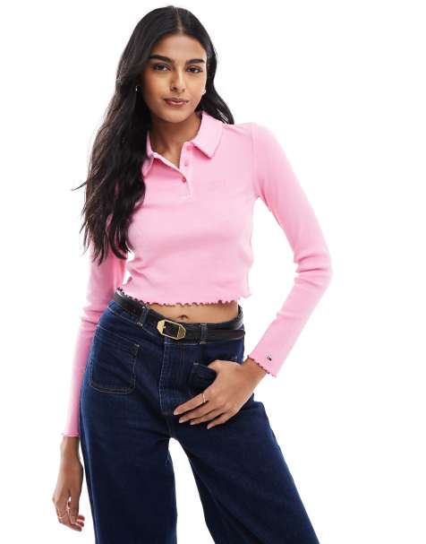 Tommy Jeans - Polo court ajusté à manches longues - Rose - view 1